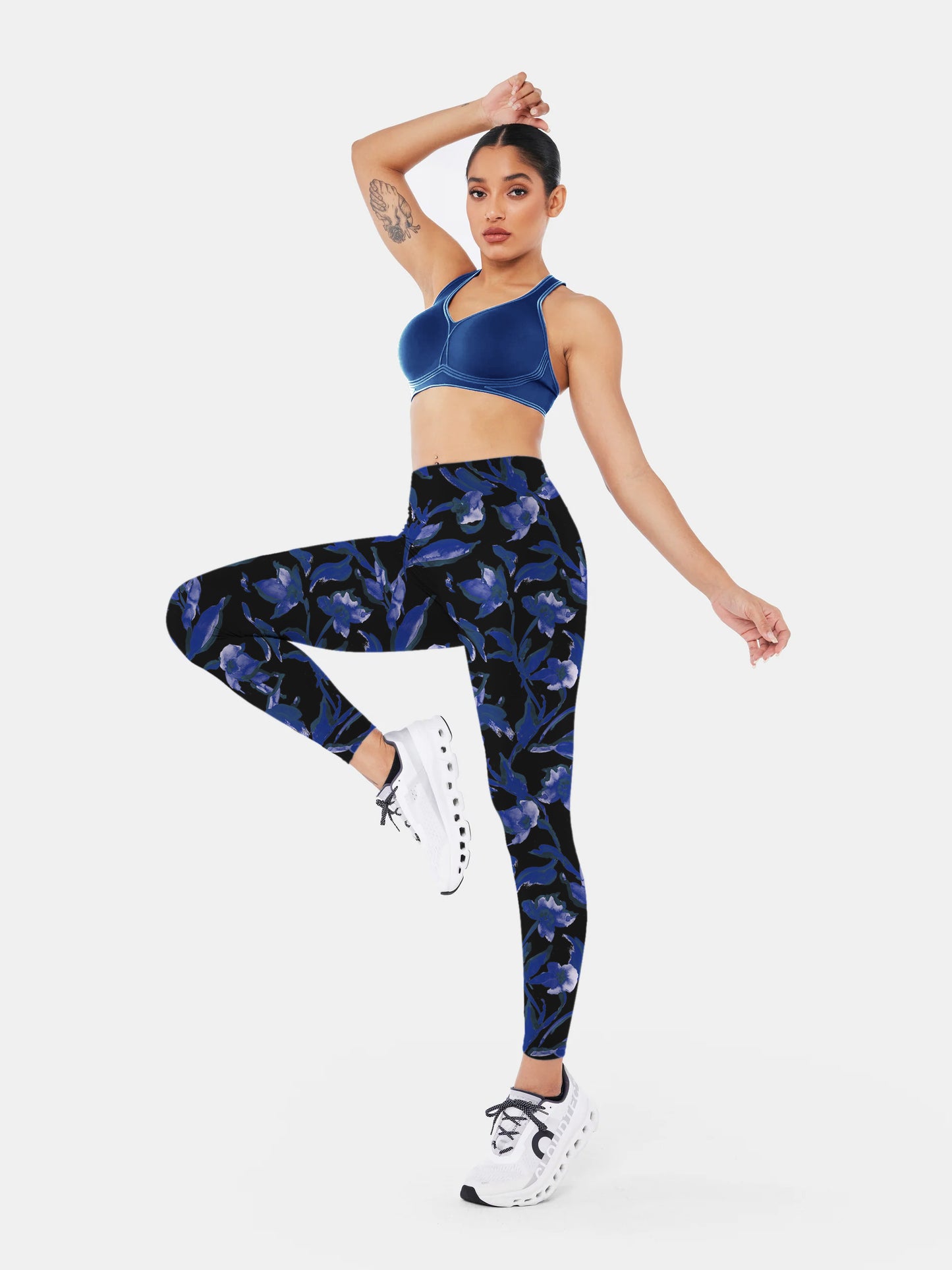 F131 Blue printed yoga leggings black