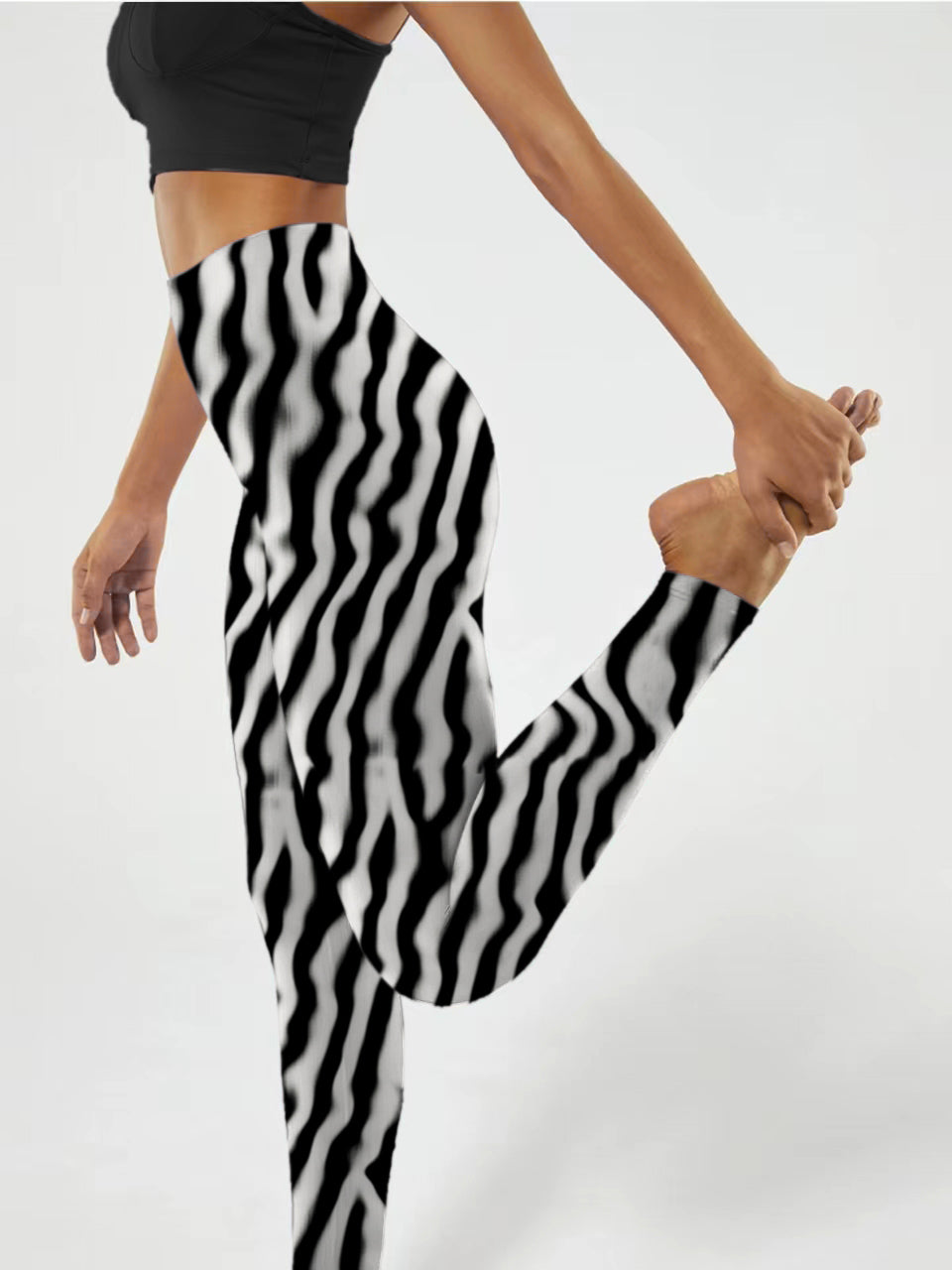 G170 fuzzy stripes print yoga leggings