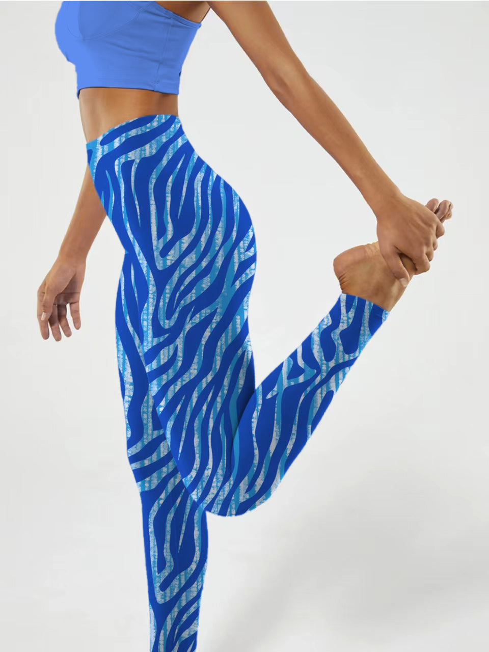 A176 Blue zebra stripes yoga leggings