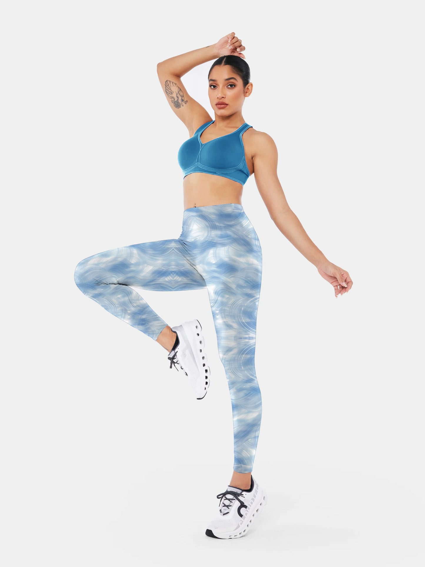 T122 Blue & White abstract texture yoga leggings