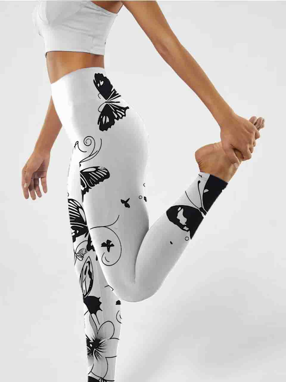 A151 Butterfly Print Yoga leggings white