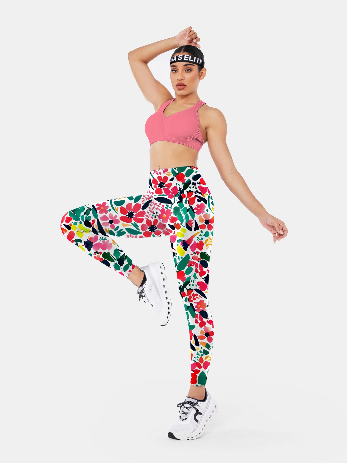 F189 crushed flower print yoga leggings