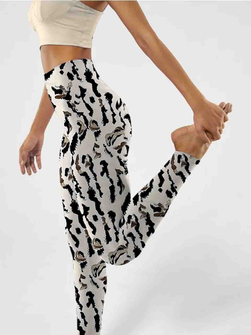 A154 Stripe of a white tiger print Yoga leggings