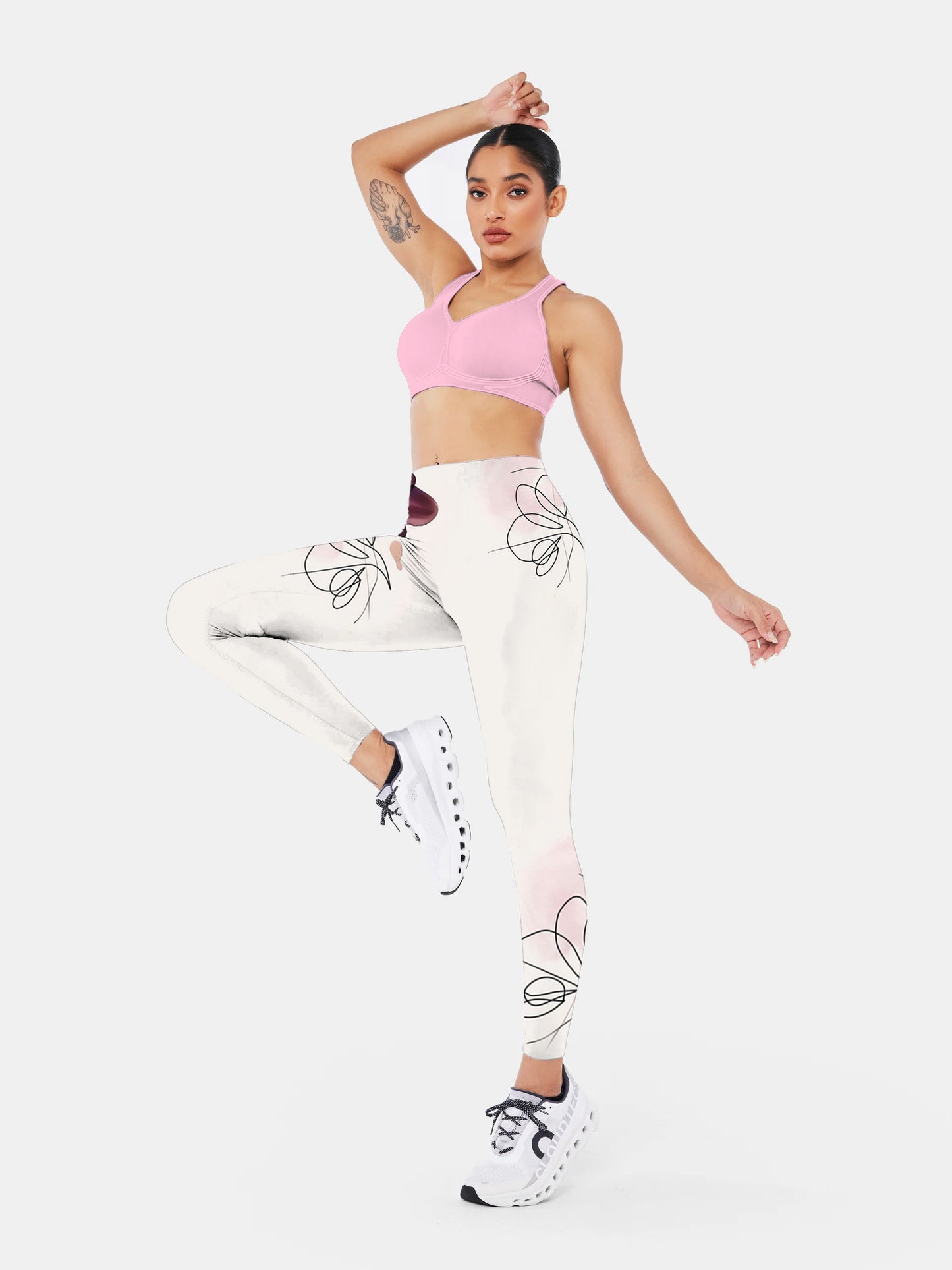 F128 Printed yoga leggings white