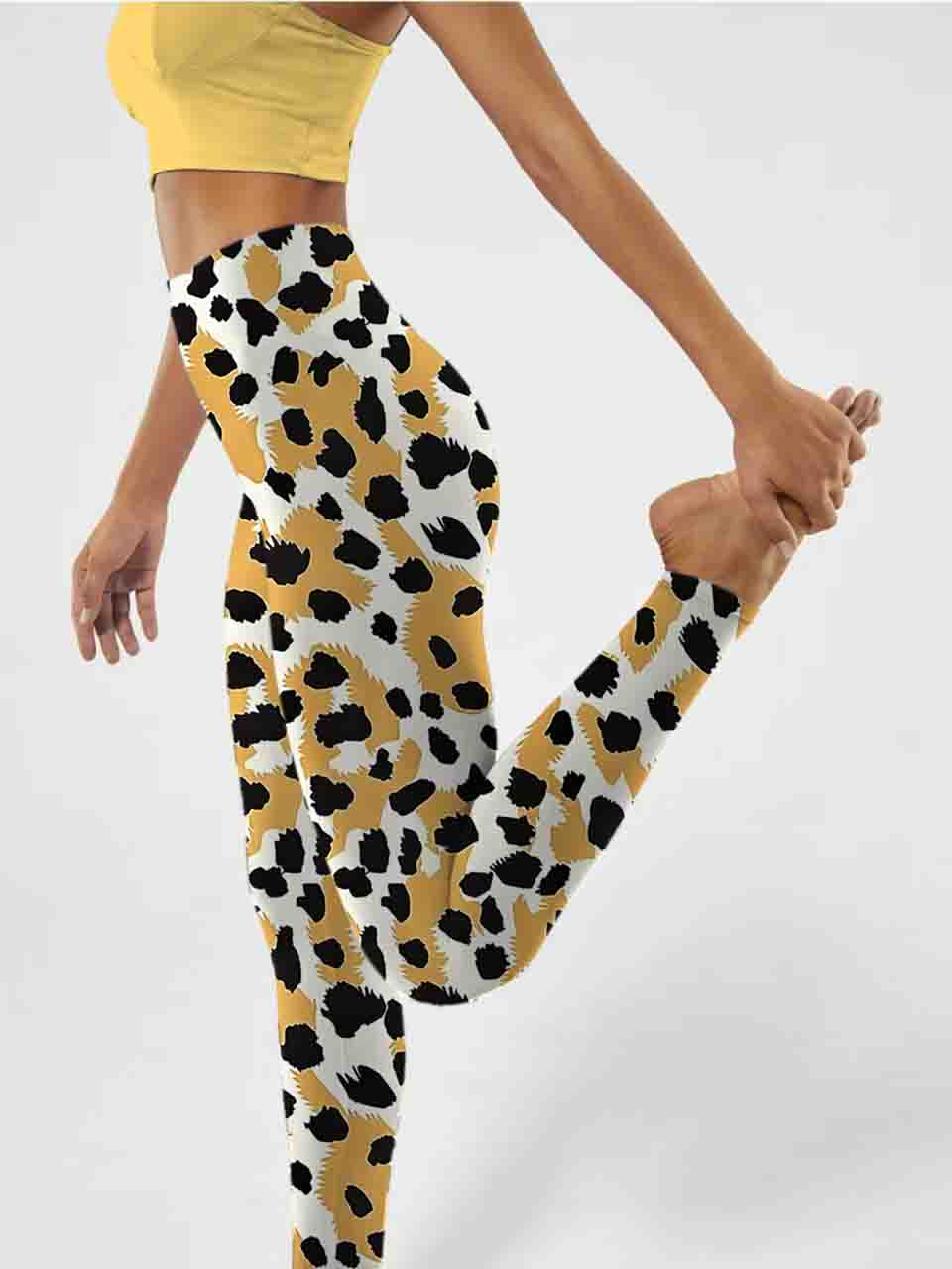 A157 animal print Yoga leggings yellow