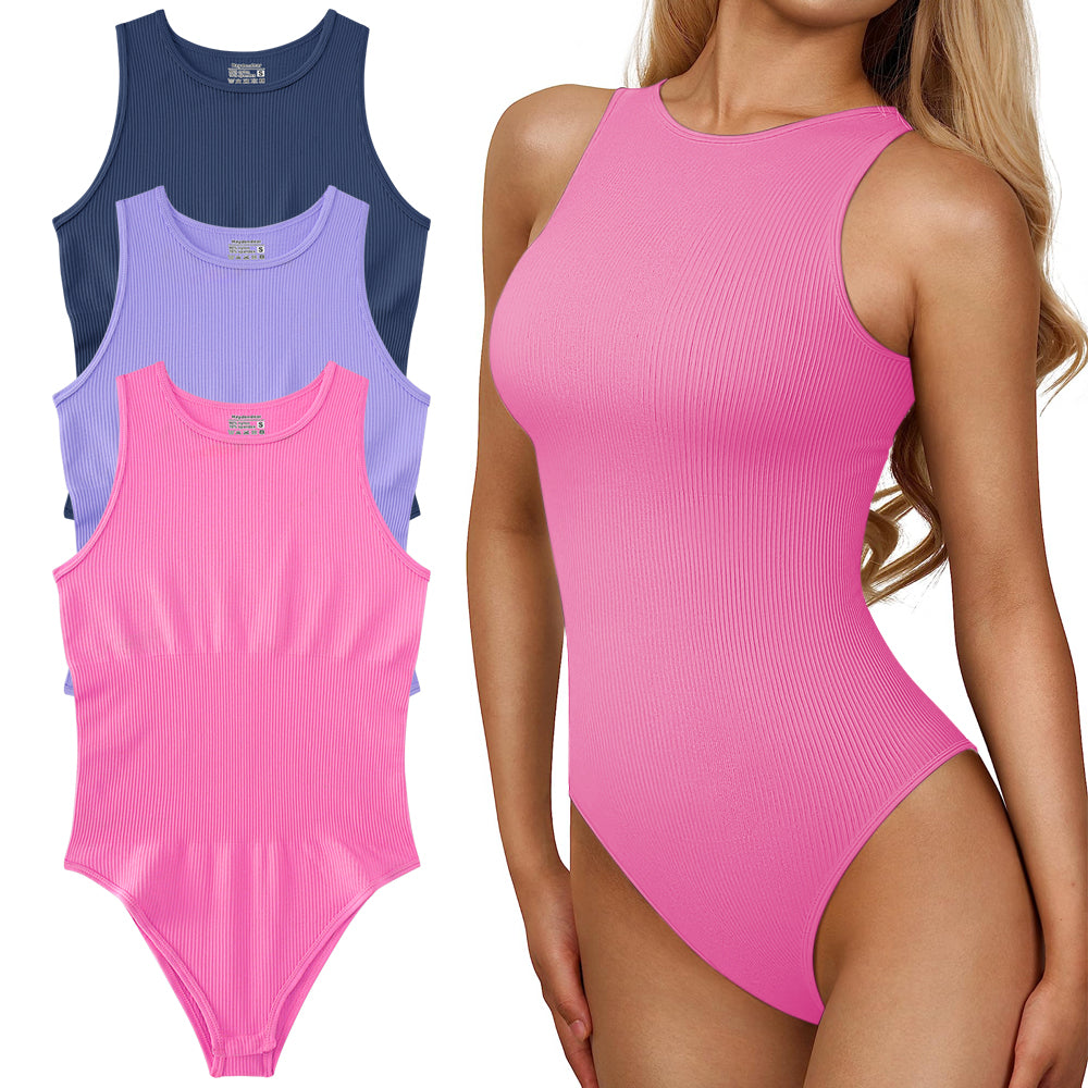 Women's 3 Piece Sexy Ribbed One Piece Sleeveless Neck Bodysuits