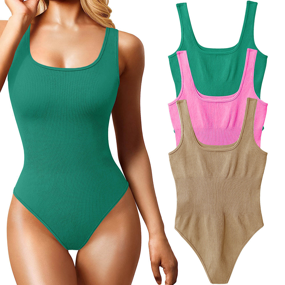 Women's 3 Piece Bodysuits Sexy Ribbed Sleeveless Square Neck