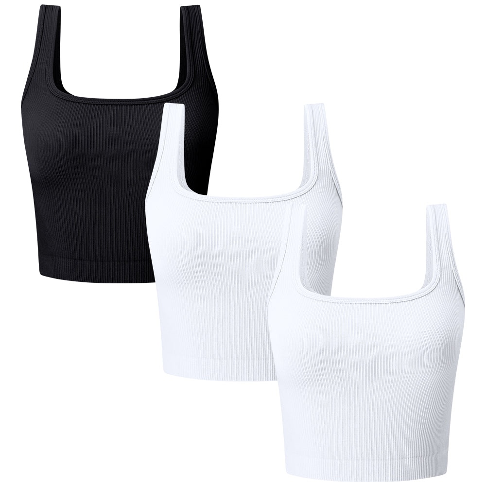 Women's 3 Piece Ribbed Seamless Workout Exercise Yoga Crop Tops