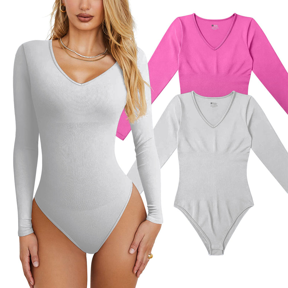 Women's 2 Piece  T Shirt V Neck Long Sleeve Bodysuits