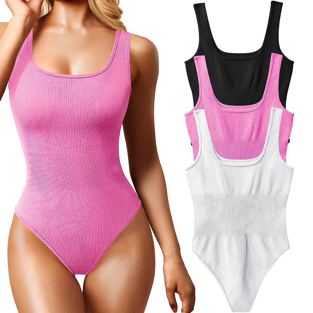 Women's 3 Piece Bodysuits Sexy Ribbed Sleeveless Square Neck