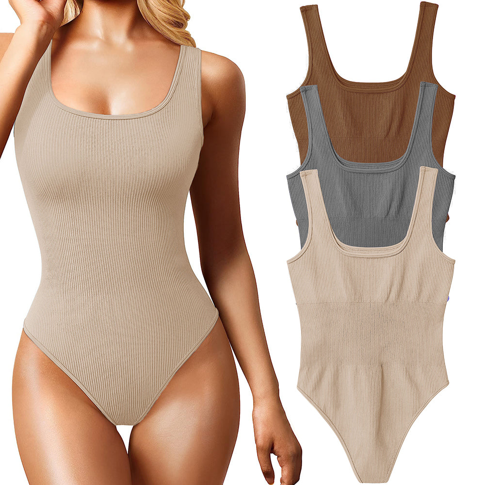 Women's 3 Piece Bodysuits Sexy Ribbed Sleeveless Square Neck