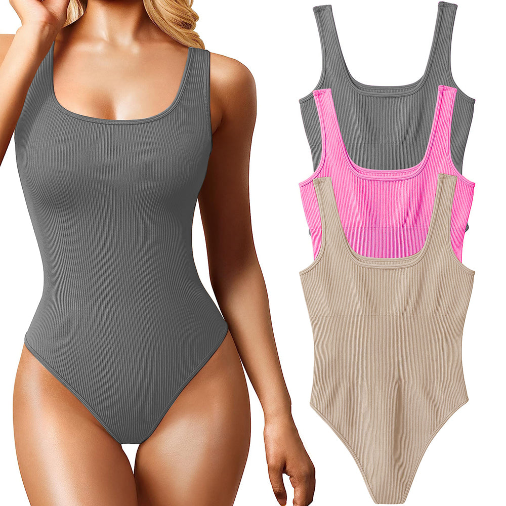 Women's 3 Piece Bodysuits Sexy Ribbed Sleeveless Square Neck