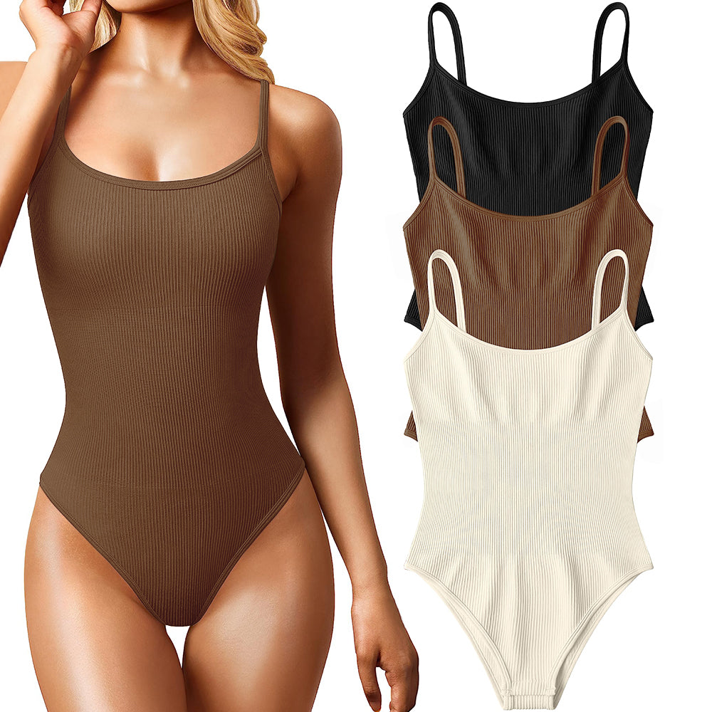 Women's 3 Piece Sexy Ribbed Sleeveless Adjustable Spaghetti Strip Tops Bodysuits