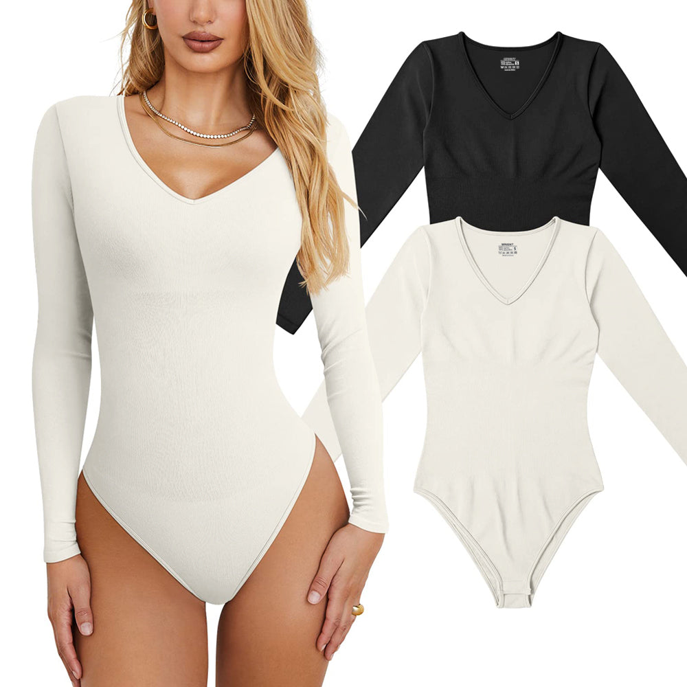 Women's 2 Piece  T Shirt V Neck Long Sleeve Bodysuits