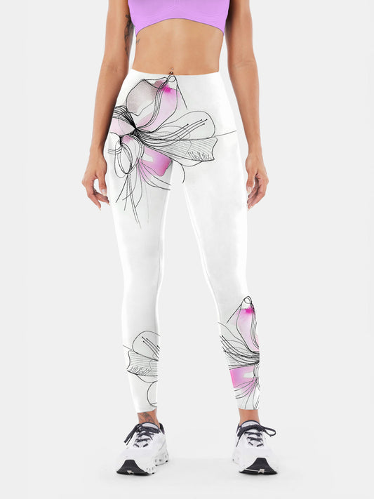 F129 Purple printed yoga leggings white