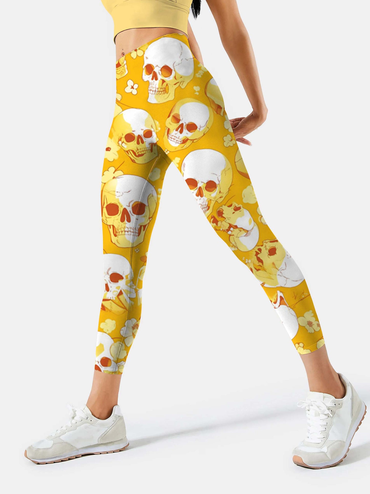 S249 skull motif yoga leggings