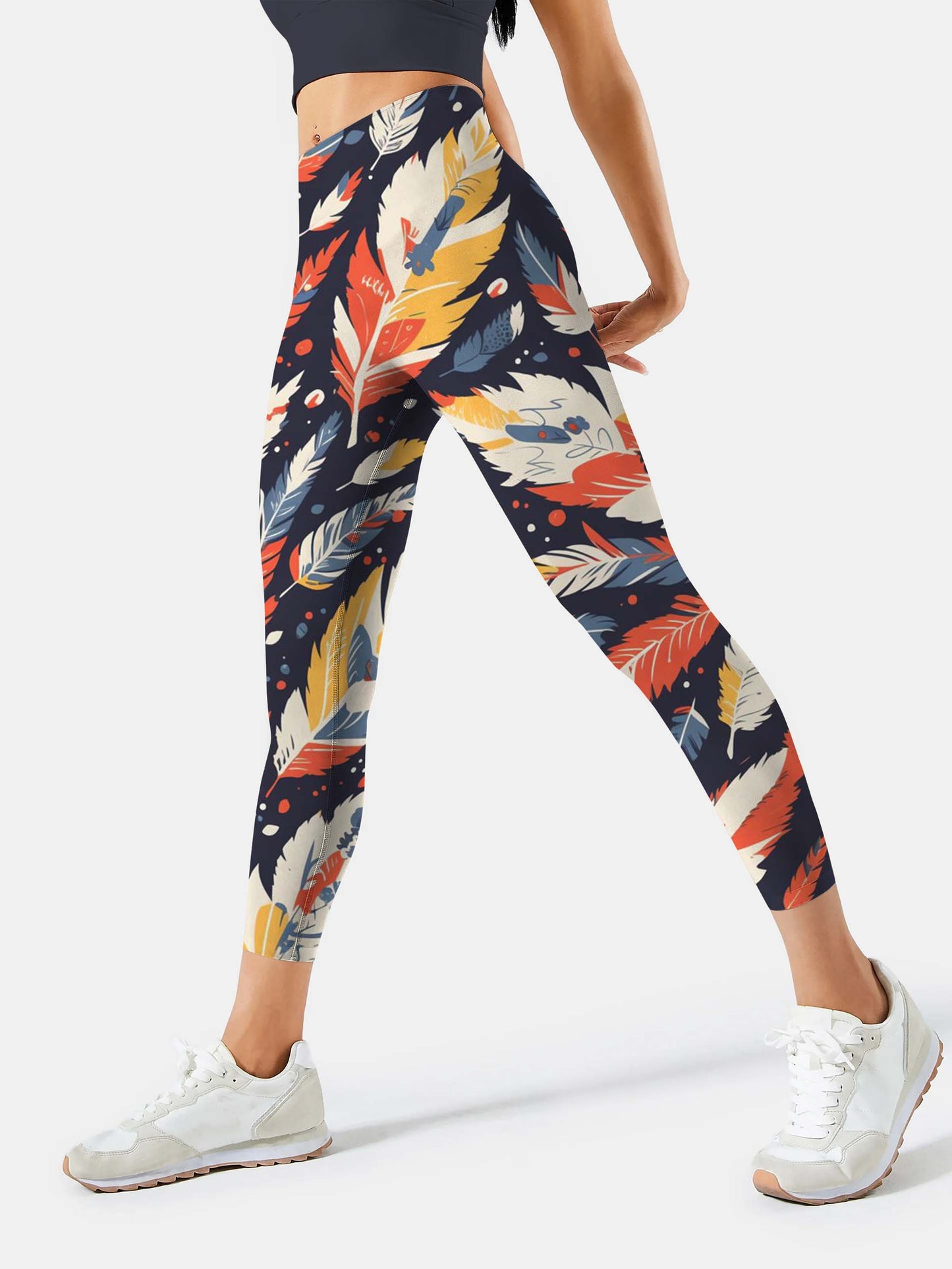 F226 colored feather yoga leggings