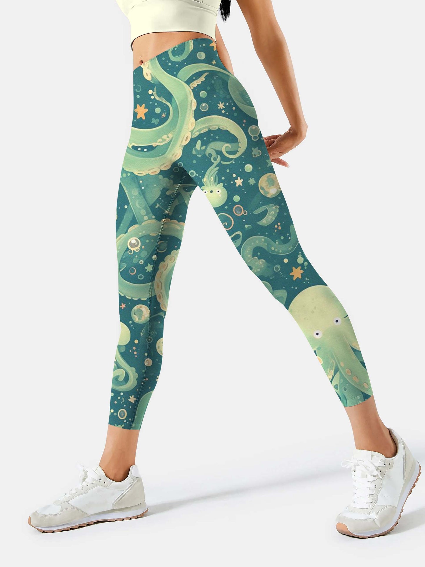 A227 green octopuses yoga leggings