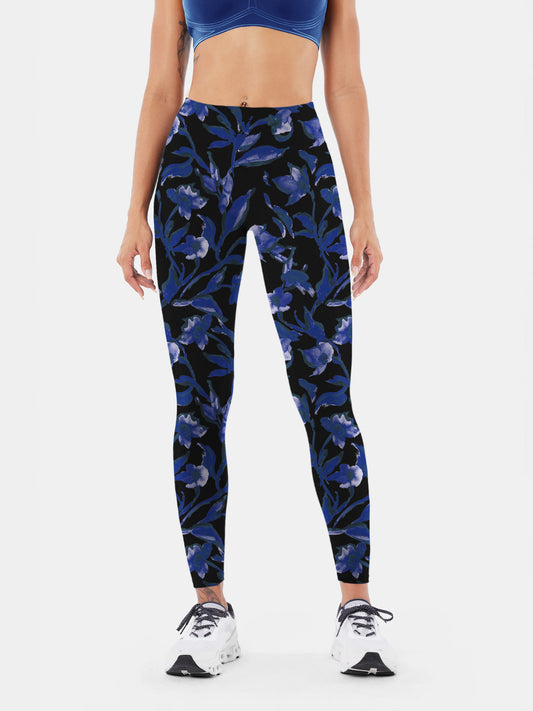 F131 Blue printed yoga leggings black