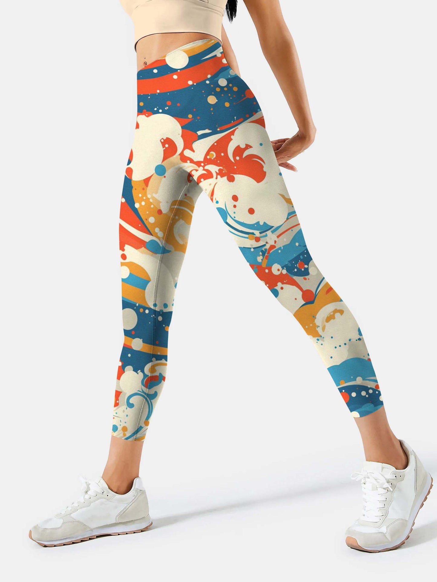 S231 Orange Waves yoga leggings