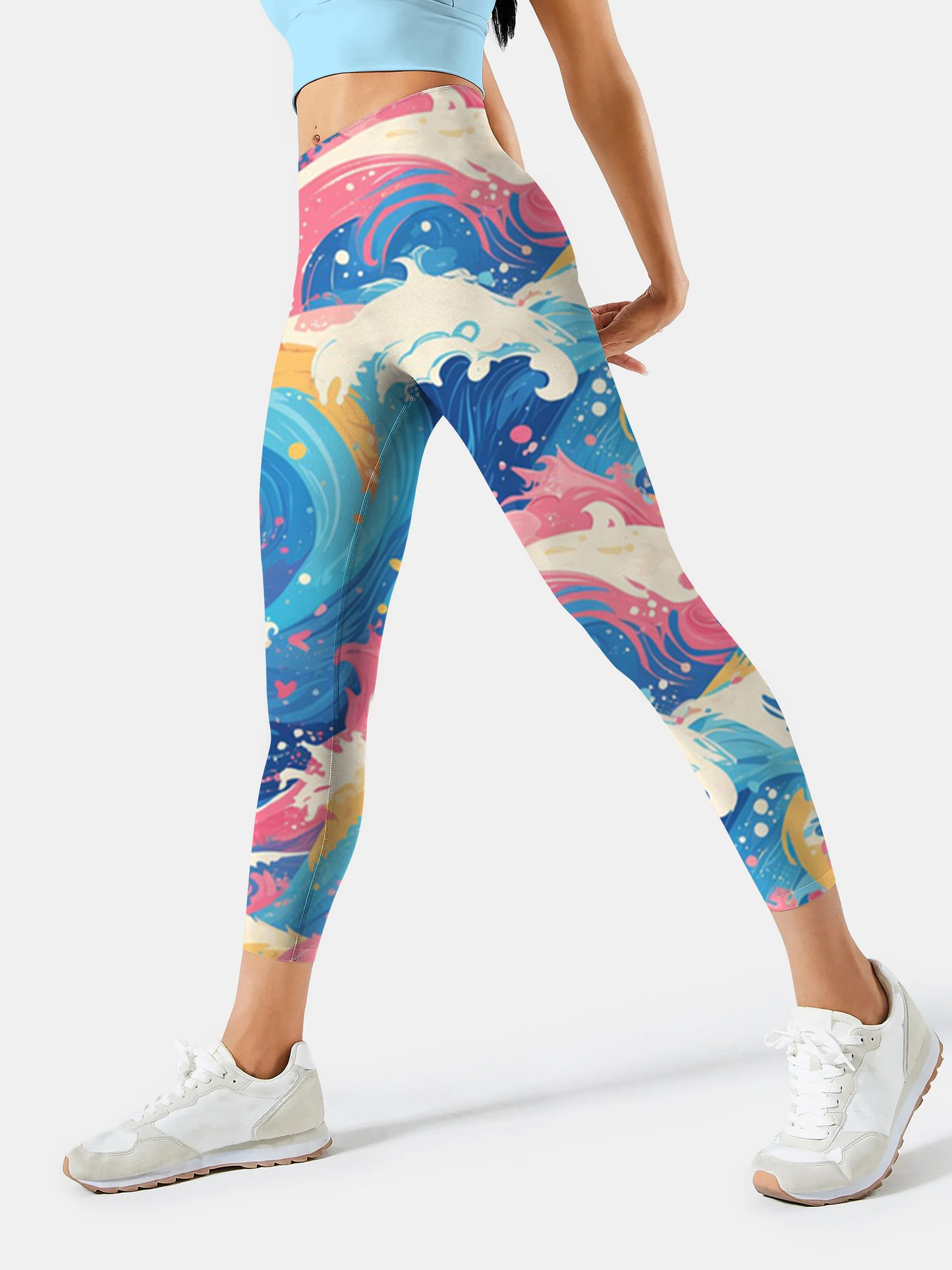 F265 colored feather yoga leggings