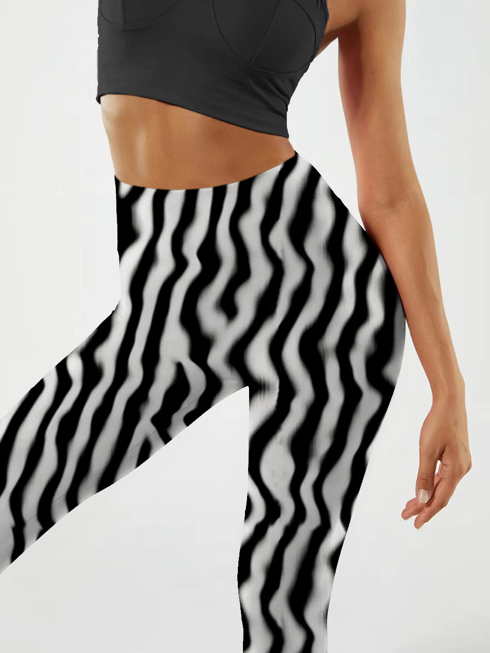 G170 fuzzy stripes print yoga leggings