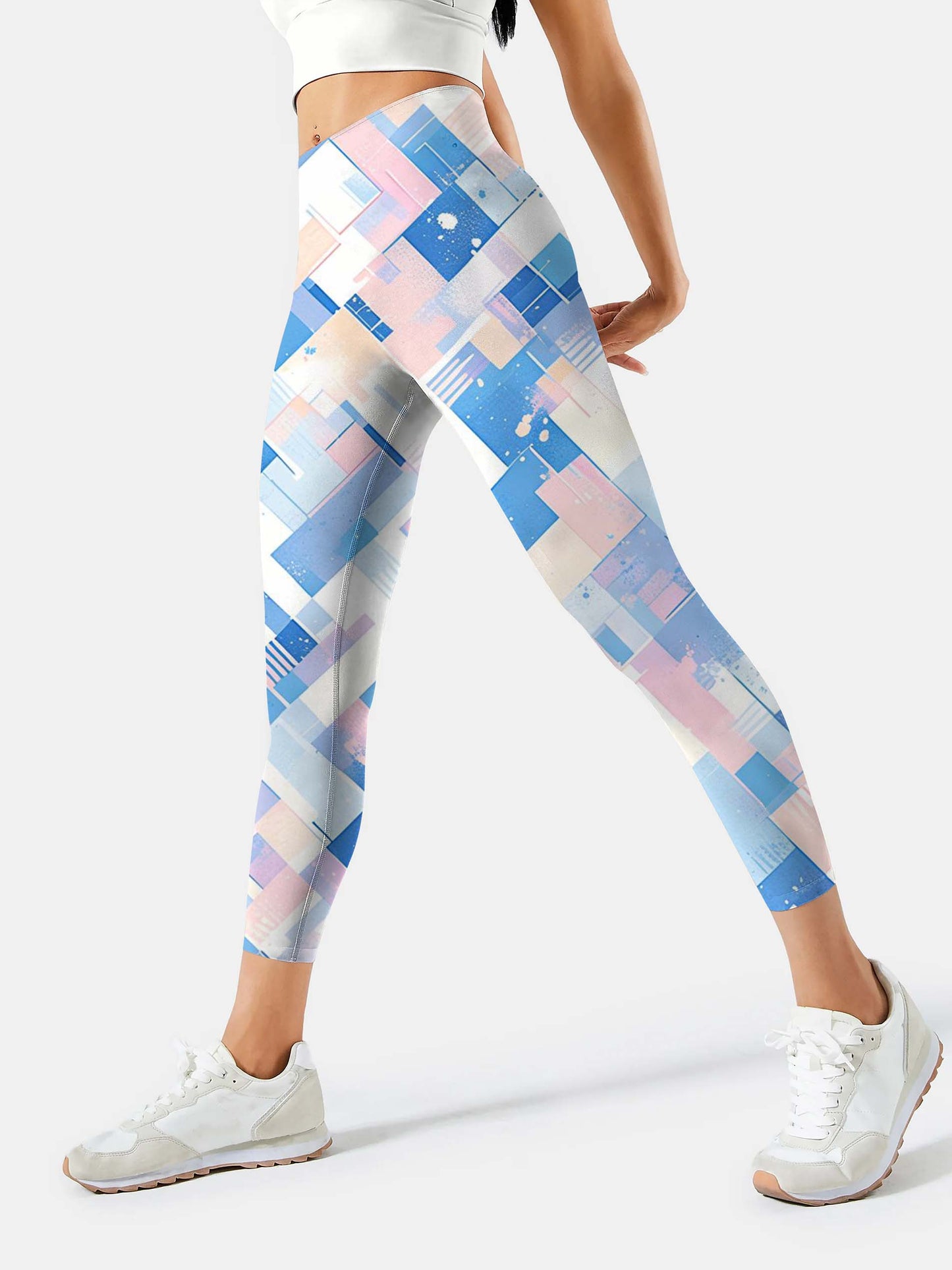 P217 Powder Blue Plaid yoga leggings