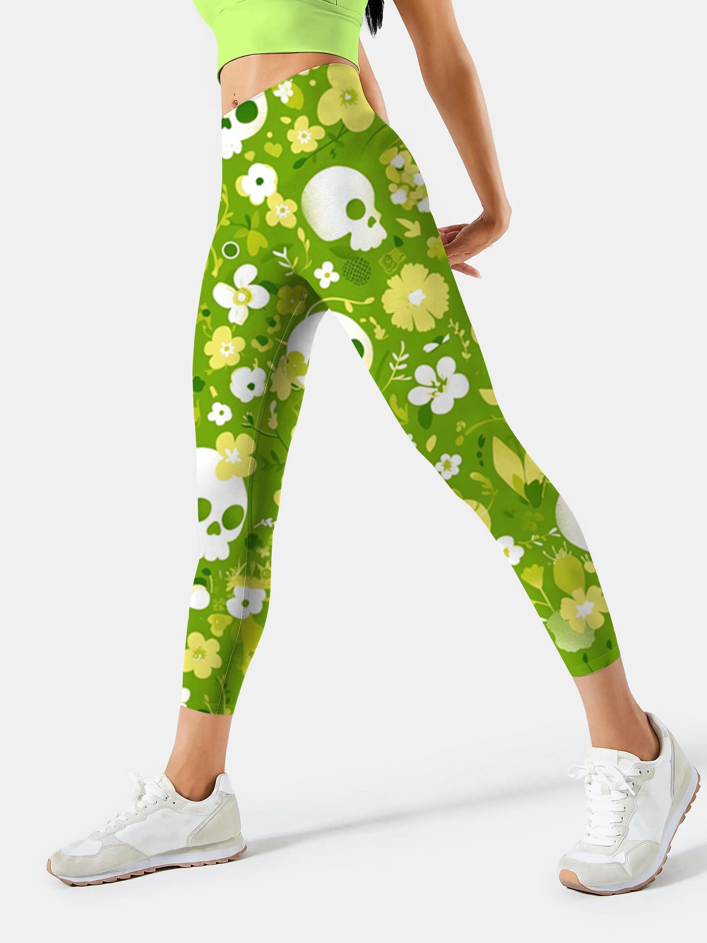 S266 skull motif yoga leggings