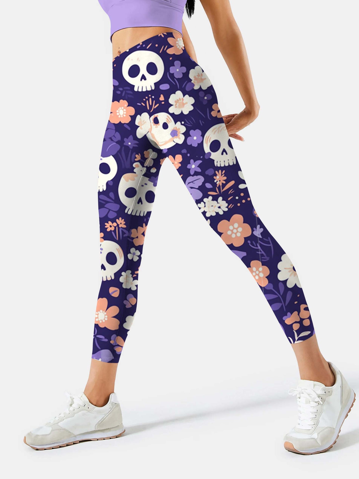 S241 skull motif yoga leggings