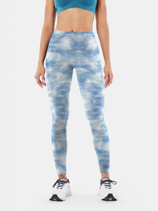 T122 Blue & White abstract texture yoga leggings