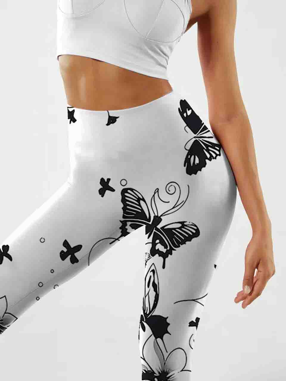 A151 Butterfly Print Yoga leggings white