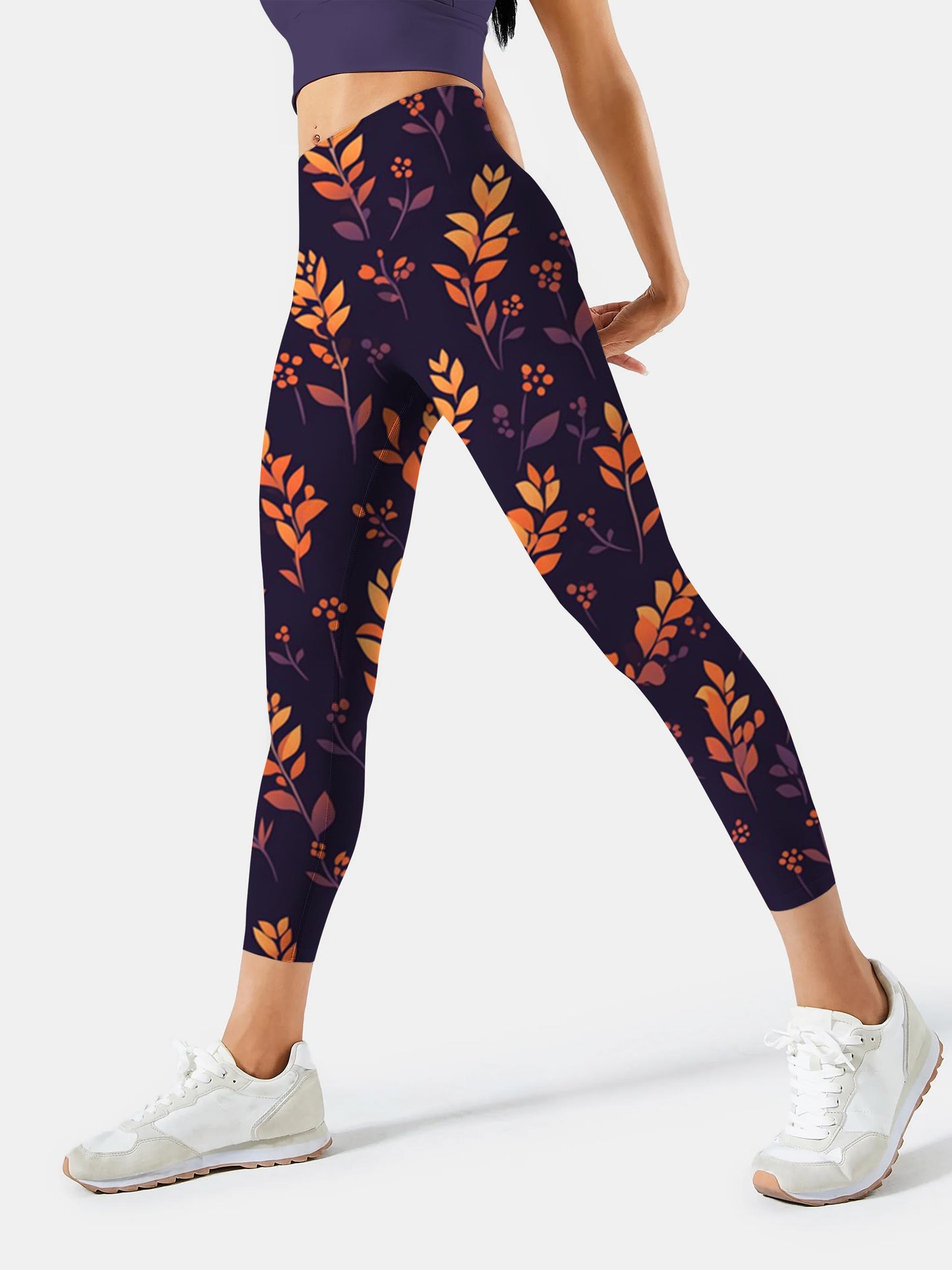 F268 Flower yoga leggings Black