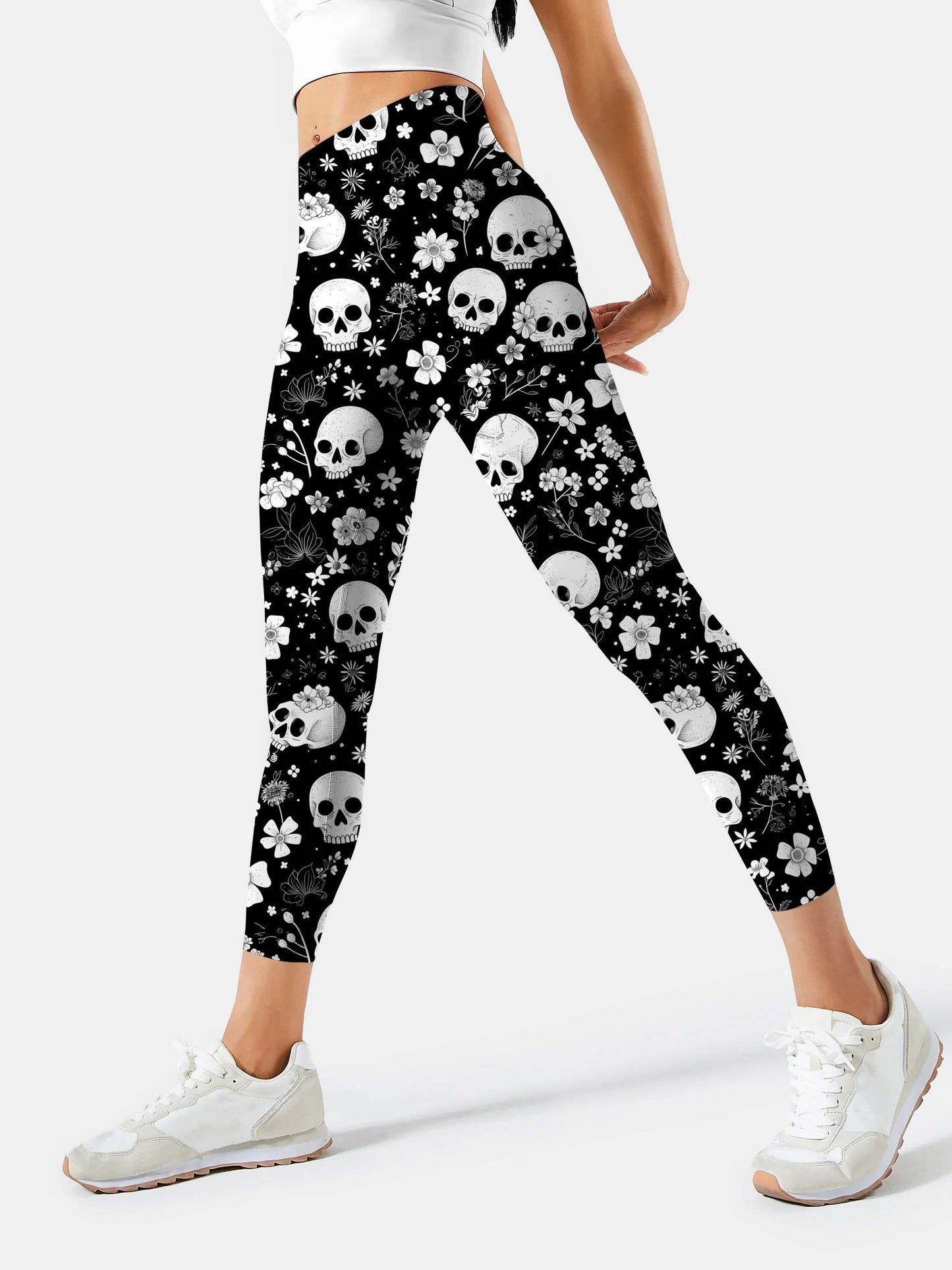 S220 skull motif yoga leggings