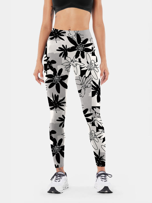 F124 black & white printed yoga leggings