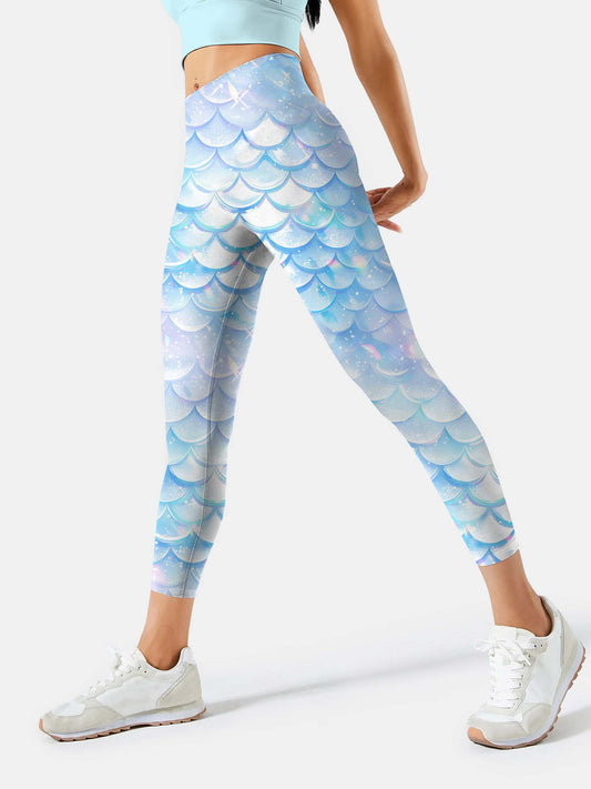 S221 Fantasy Light Blue Fish Scale yoga leggings