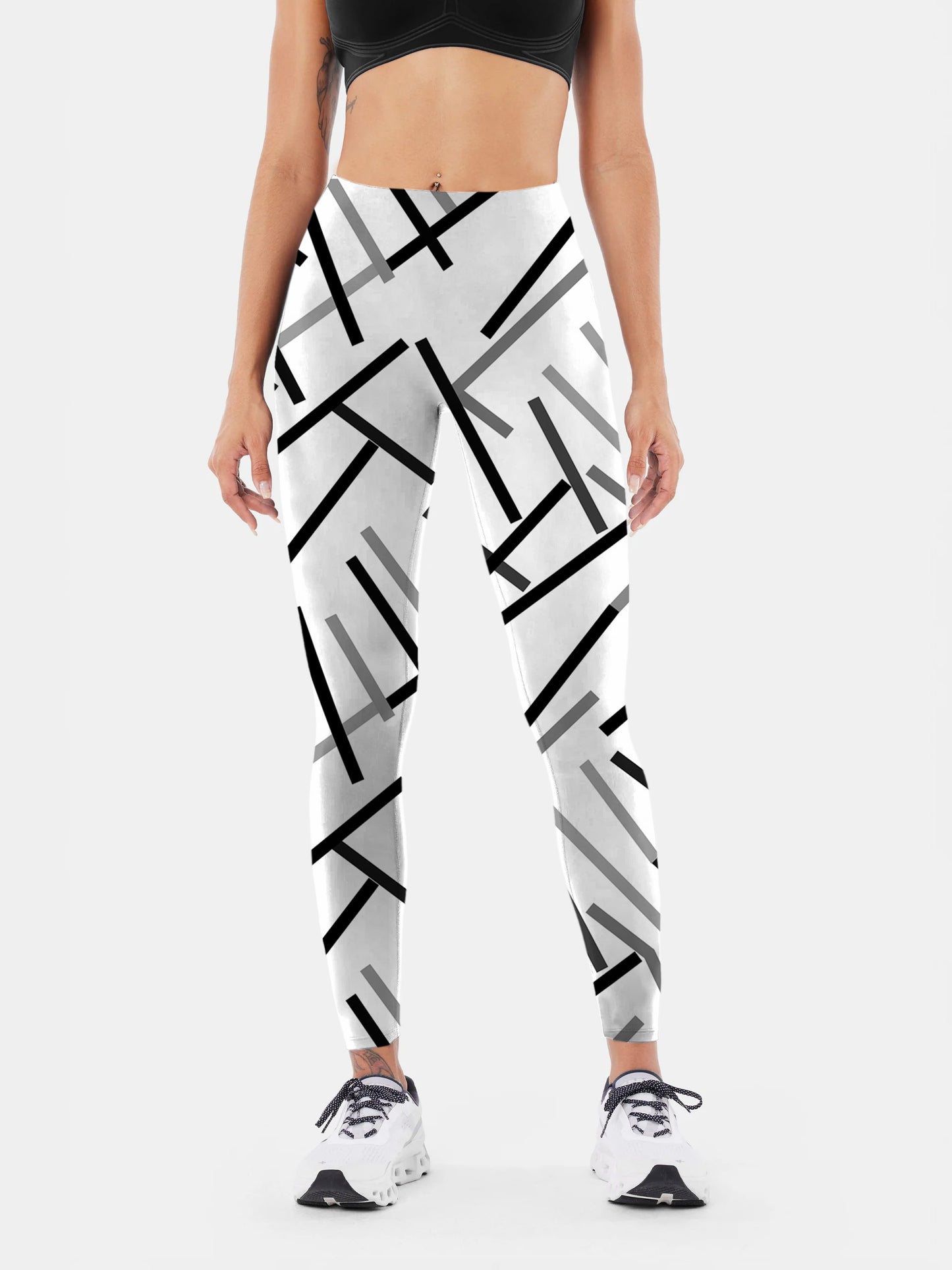 F125 black & white line yoga leggings