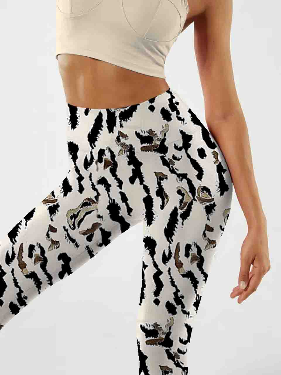 A154 Stripe of a white tiger print Yoga leggings