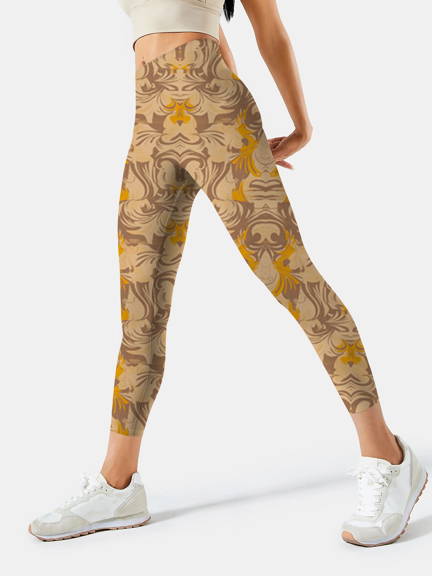 F109 printed yoga leggings yellow