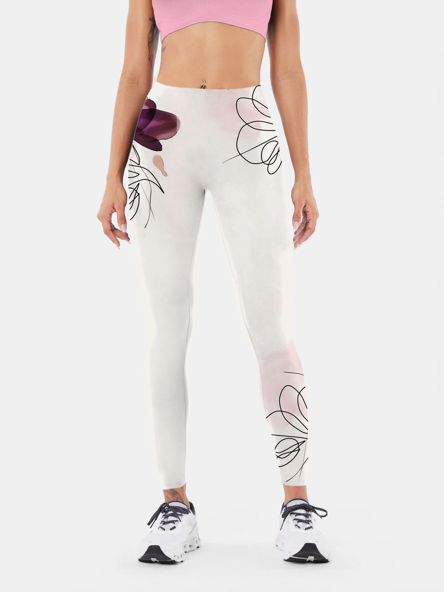 F128 Printed yoga leggings white