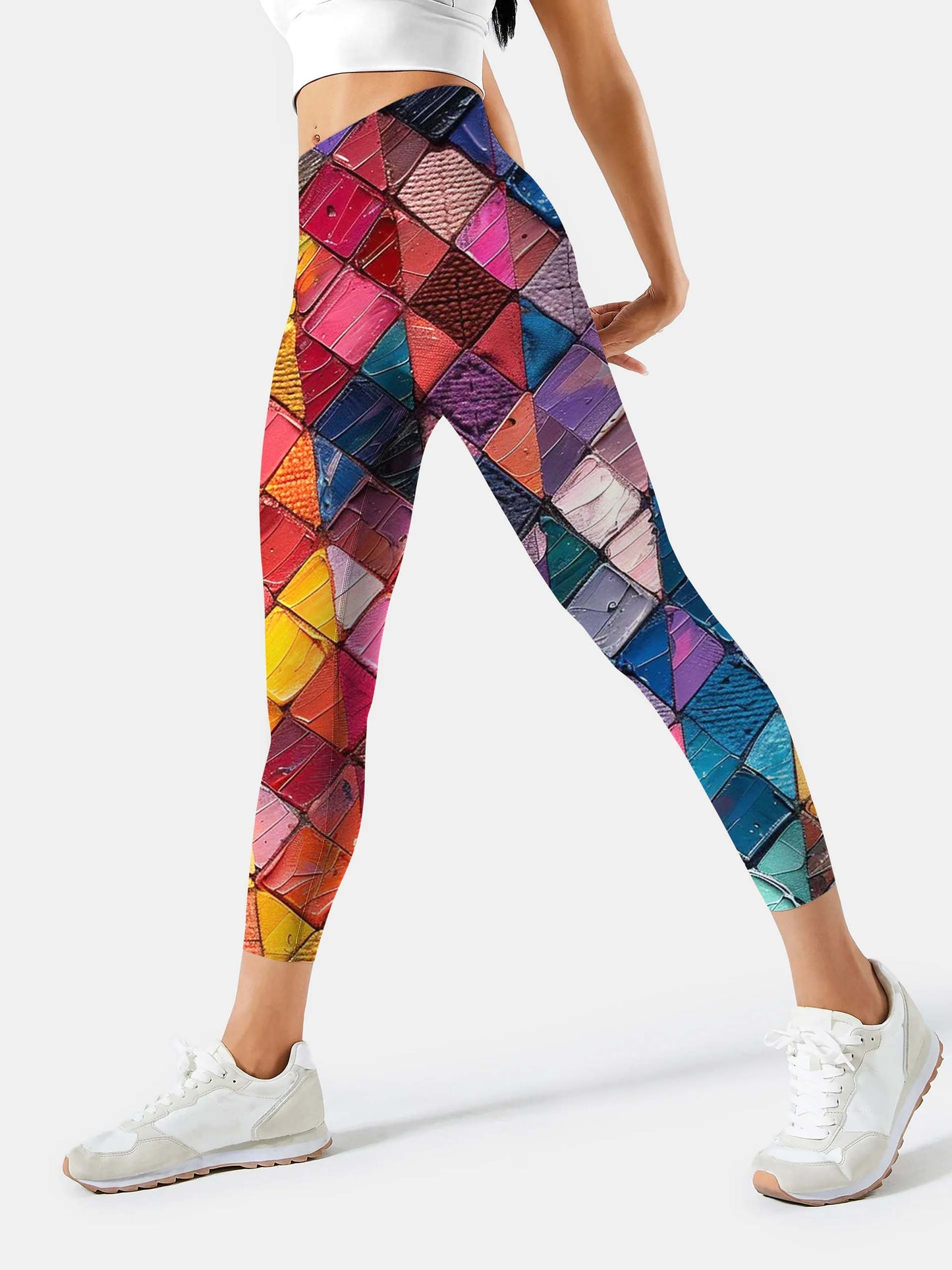 O224 oil pastel plaid yoga leggings