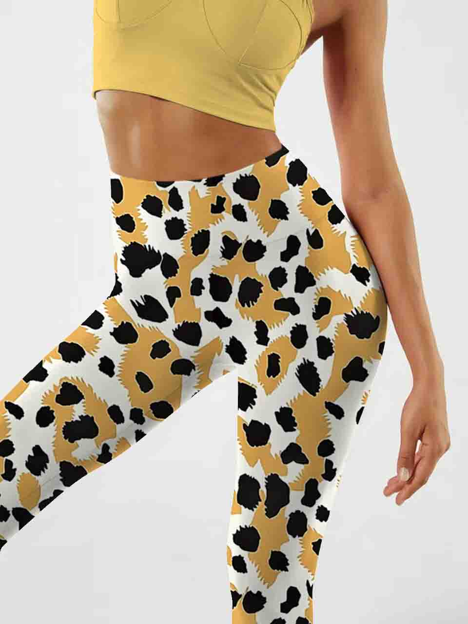 A157 animal print Yoga leggings yellow