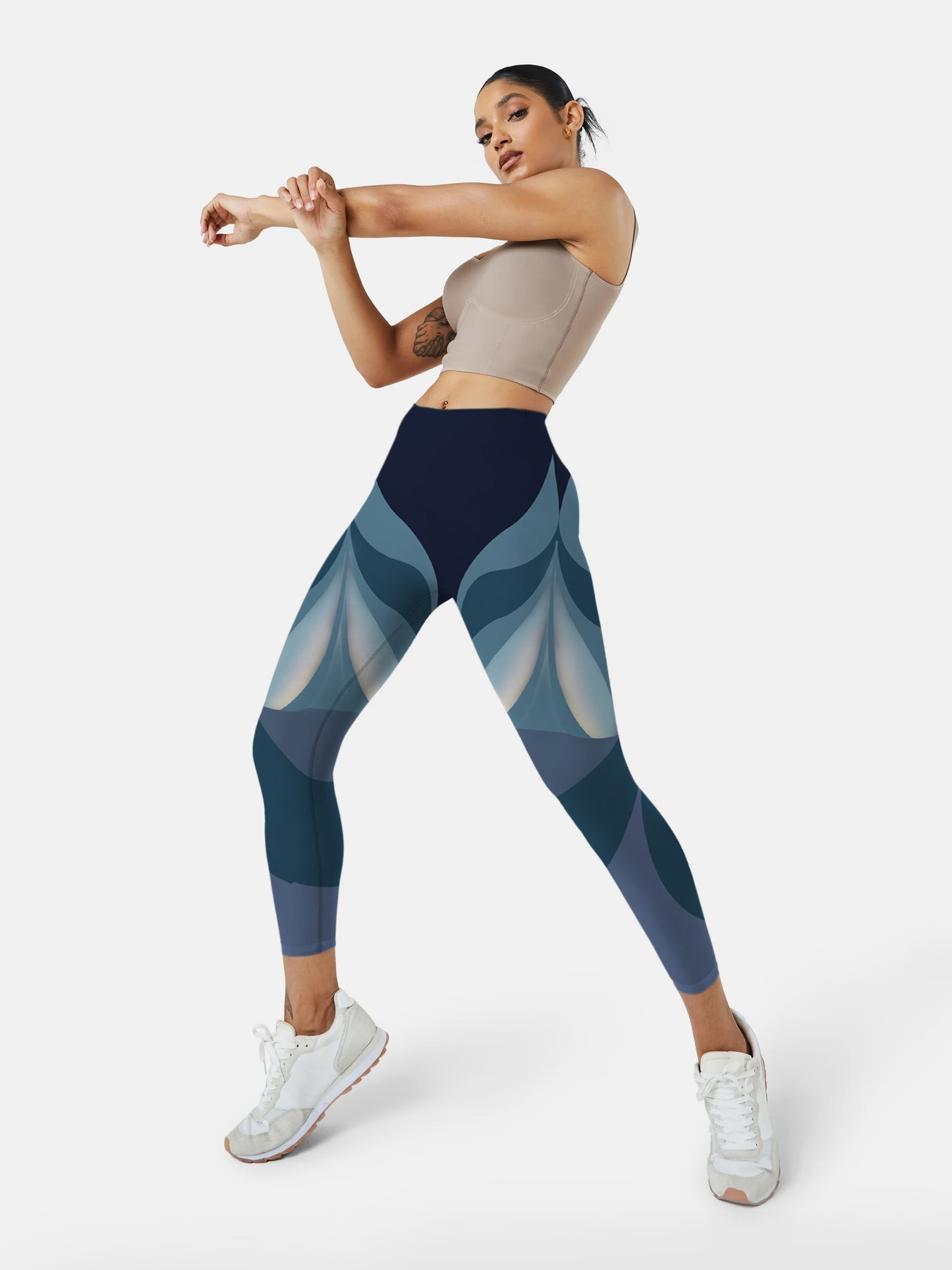 G181 geometric print yoga leggings blue