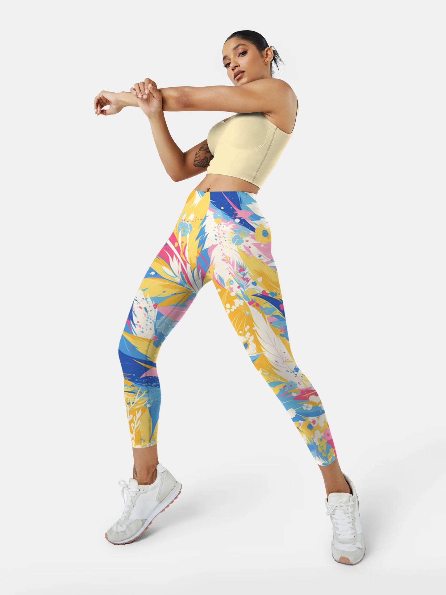 F264 colored feather yoga leggings