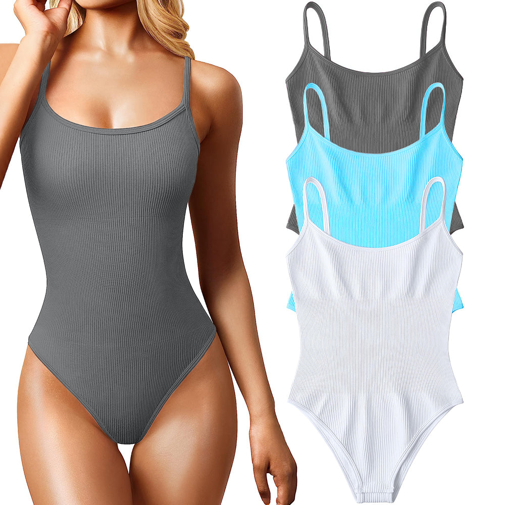 Women's 3 Piece Sexy Ribbed Sleeveless Adjustable Spaghetti Strip Tops Bodysuits