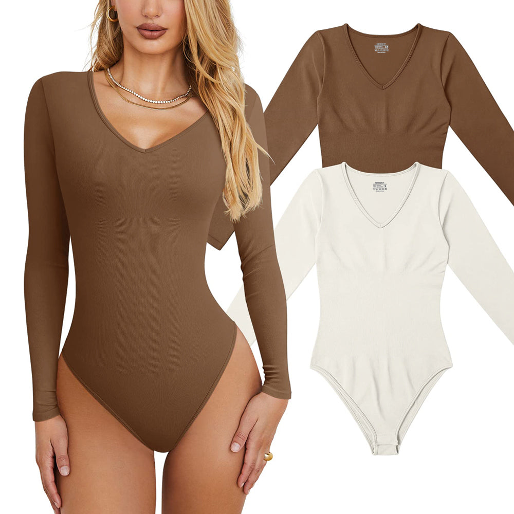 Women's 2 Piece  T Shirt V Neck Long Sleeve Bodysuits