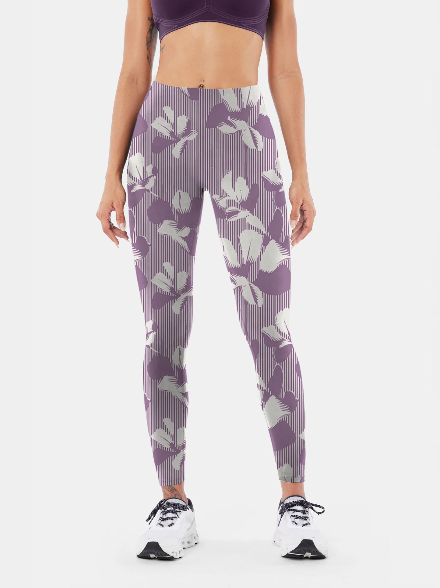 F121 vertical stripe printed yoga leggings