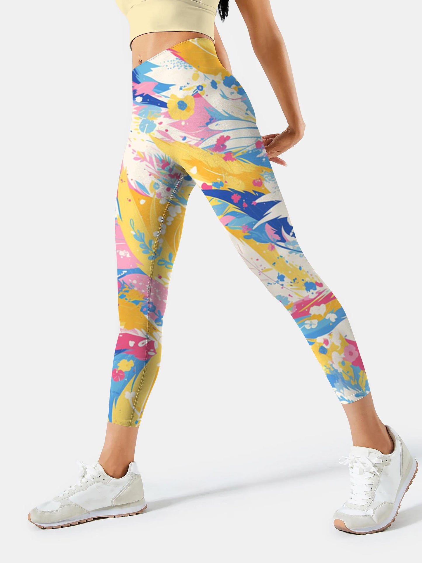 F264 colored feather yoga leggings