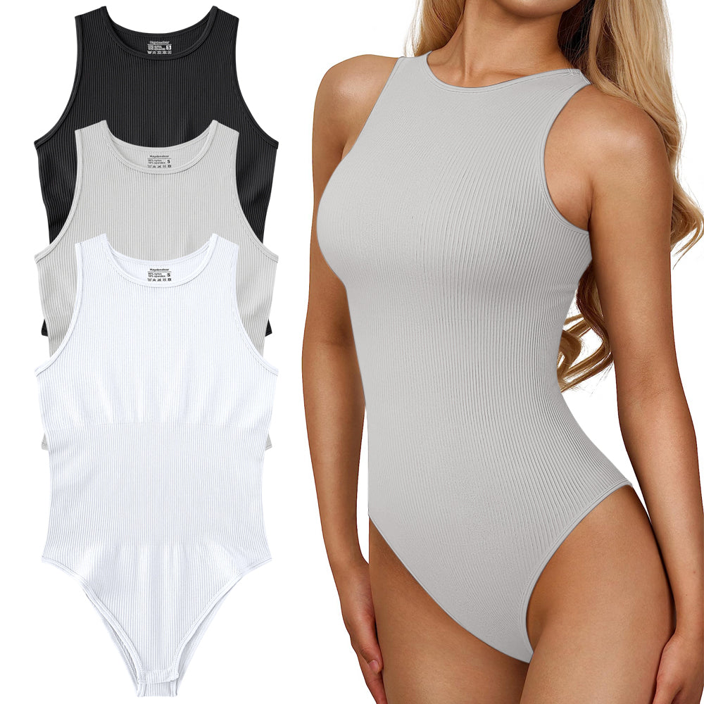 Women's 3 Piece Sexy Ribbed One Piece Sleeveless Neck Bodysuits