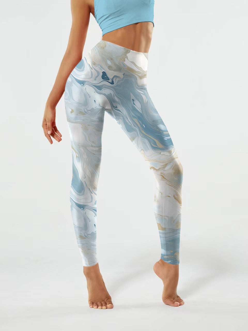 I163 Ink-dyed yoga leggings blue and white