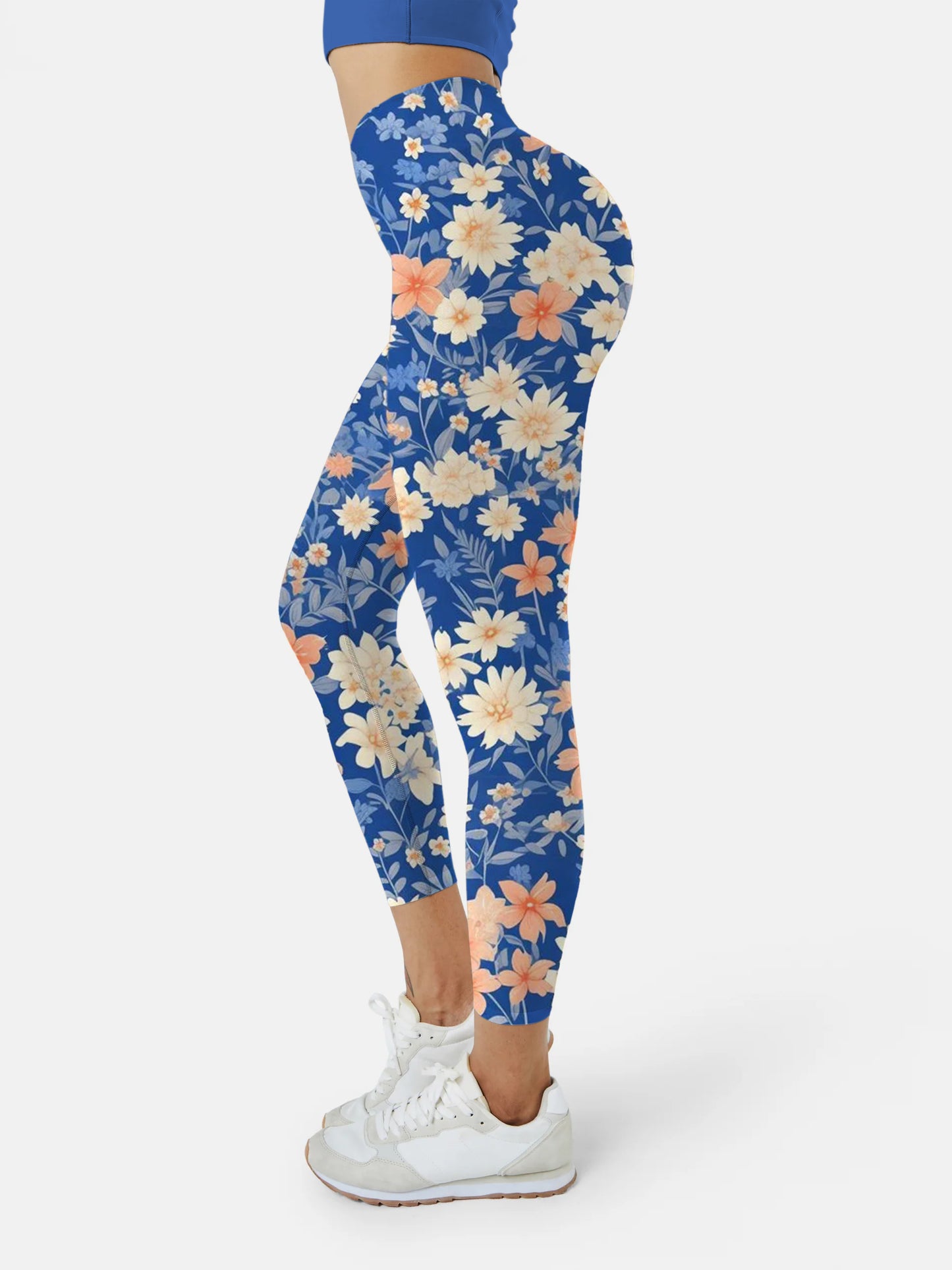 F237 Dark blue with crushed flowers yoga leggings